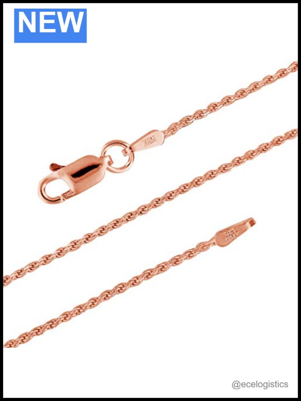 14kt Rose Gold Plated Sterling Silver 1.1mm Rope Chain Necklace 30 Inch